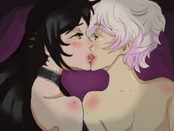 dominique_de_sade jeanne_(vanitas_no_carte) lesbian_kiss shoulder_blades shoulders tongue tongue_kiss vanitas_no_carte yuri