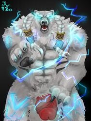 3:4 abs angry anthro balls big_balls big_muscles big_pecs big_penis black_nose blue_eyes circumcised claws claws_out erection fur genitals hairy hairy_balls hi_res huge_balls huge_cock huge_muscles humanoid_genitalia humanoid_penis kangoo_draws league_of_legends magic male male_only mammal masturbation muscular muscular_anthro muscular_male paws pecs penile penile_masturbation penis pubes red_penis riot_games rock rune runes simple_background solo tattoo thick_thighs thunder tongue ursid ursine video_games volibear white_body white_fur