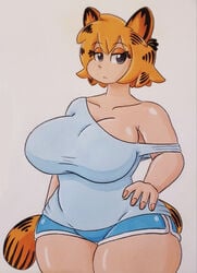 bbw big_ass big_breasts cat_ears cat_tail chubby_female garfield_(series) garfield_the_cat gijinka gothfield humanized jumneyarts neko off_shoulder plump plus_size rule_63 short_hair thick_thighs white_background