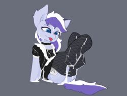 anatomically_correct anatomically_correct_genitalia bodily_fluids clothing crossed_legs cum cum_everywhere cum_inside cum_on_clothing cum_on_face cum_on_leg enzodoesart equid equine female feral fishnet fishnet_legwear frost_berry fur genital_fluids genitals hair hasbro hi_res horse legwear maid_uniform mammal messy my_little_pony pony presenting presenting_pussy purple_body purple_fur purple_hair pussy simple_background sitting smile smirk solo tongue tongue_out uniform