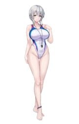 blue_eyes breasts comic commentary_request looking_at_viewer oc original_character png silver_hair swimsuit swimwear tagme toriatto_gununu transparent_background whistle whistle_(object) whistle_around_neck white_hair white_skin white_swimsuit