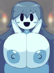 animated big_breasts black_eyes blue_hair bouncing_breasts ghost ghost_girl huge_breasts mob_face nsfwoaf spooky's_house_of_jump_scares spooky_(shojs)