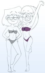 2girls bandana barefoot belly_button carol_pingrey line_art looking_at_viewer lori_loud mannysdirt multiple_girls nickelodeon pose standing swimsuit the_loud_house white_background