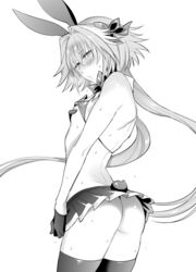 1boy 2020 ass ass_focus astolfo_(fate) bare_shoulders black_legwear blush blush_lines bunny_ears crossdressing embarrassed eyelashes fate_(series) femboy girly gloves greyscale legwear long_hair looking_at_viewer male male_focus male_only miniskirt monochrome moopiekun short_skirt simple_background skirt solo solo_focus solo_male standing sweat sweatdrop thick_thighs thighs trap very_long_hair white_background