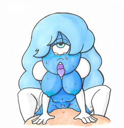 1_eye ahe_gao blue_hair blue_skin brownpidgeon cowgirl_position elbow_gloves orientation_play sapphire_(steven_universe) steven_universe thighhighs