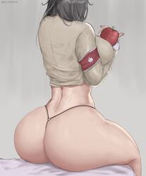 1girls apple ass attack_on_titan big_ass big_breasts big_butt black_hair black_thong breasts cutesexyrobutts_(style) dat_ass eldian_armband eldian_flag favorite female female_only large_ass large_breasts long_hair no_pants pieck_finger savagexthicc shingeki_no_kyojin solo thick_ass thick_thighs thighs thong