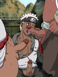 3boys adult age_difference big_penis black_eyes bottomless brothers clothed_sex dark-skinned_male dark_skin gay handjob headband killer_bee licking licking_penis male male_focus male_only mmm_threesome multiple_boys naruto naruto_(series) naruto_shippuden omoi one_eye_closed open_clothes open_mouth open_shirt oral penis_grab penis_out raikage sex sheik! shirt sitting standing teacher_and_student teenager threesome tongue tongue_out uncensored vest white_hair yaoi