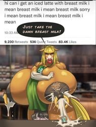 anger_vein angry anthro apron areolae big_nipples blonde_hair breast_squeeze breasts dark_nipples equine erect_nipples fiona_maray flaccid futa_only futanari gigantic_breasts horsecock iced_latte_with_breast_milk jetto lactating lactation lipstick long_hair mature_female meme naked naked_apron nipple_rings nipples open_mouth red_lipstick solo solo_futa starbucks