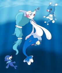 ambiguous_gender animal_genitalia blue_eyes blue_hair bodily_fluids brionne censored cloaca egg egg_laying female feral genital_fluids genitals group hair long_hair mammal marine nintendo open_mouth pinniped pokémon_(species) pokemon pokemon_pregnancy popplio pregnant primarina simple_background video_games