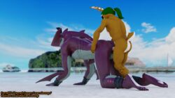 16:9 all_fours anal anal_sex anthro balls bareback beach breath_of_the_wild duo from_behind_position genitals hi_res lagomorph leporid looking_back male male/male mammal marine nintendo outside penetration penis prince_sidon rabbit seaside sex sidon_(zelda) size_difference small_dom_big_sub the_legend_of_zelda video_games widescreen zarniwoop zora