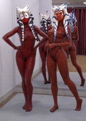 2girls 3d ahsoka_tano alien alien_girl ass breasts changing_room cleavage_cutout clothed clothed_female clothing curtains disney duo facial_markings feet female female_only front_view full_body hand_on_hip hands_on_hips hands_together headband headgear heart heart-shaped_cleavage_window horn humanoid latex latex_suit legs_together lips looking_at_viewer markings medium_breasts mirror multiple_girls nipples nudity orange_body pin13 pin3d pose red_body reflection see-through see-through_clothing shaak_ti shiny_clothes standing star_wars star_wars_rebels tentacle tentacle_hair tiptoes togruta translucent_latex zipper