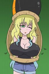 1girls big_breasts blonde_hair breasts cell_(dragon_ball) clothing crossover dragon_ball dragon_ball_z erect erect_nipples erect_nipples_under_clothes green_eyes jiggle large_breasts miss_kobayashi's_dragon_maid nipple_bulge quetzalcoatl_(dragon_maid) semi-perfect_cell tail tail_bulge tail_vore vore x-ray yugerov