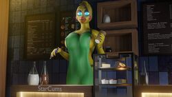 1girls 3d 3d_(artwork) animatronic big_breasts breasts female five_nights_at_freddy's fnaf glowing_eyes i_mean_breast_milk iced_latte_with_breast_milk magniym meme robot solo solo_female starbucks toy_chica_(fnaf) video_games waiter