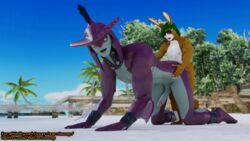 16:9 all_fours anal anal_sex anthro beach breath_of_the_wild duo genitals hi_res lagomorph leporid looking_back male male/male mammal marine nintendo outside penetration penis prince_sidon rabbit seaside sidon_(zelda) size_difference small_dom_big_sub the_legend_of_zelda video_games widescreen zarniwoop zora