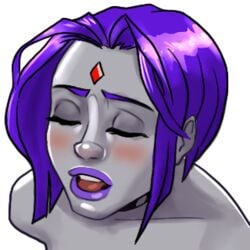 1girls alpha_channel blush closed_eyes dc dc_comics discord_sticker female female_only forehead_jewel grey_skin hardmodenrg implied_nudity open_mouth portrait purple_hair purple_lipstick rachel_roth raven_(dc) short_hair smooth_skin solo teen_titans transparent_background