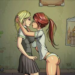2d animated ass bare_legs bending_forward big_breasts blush bra breast_grab breast_size_difference breasts closed_mouth clothed clothed_female clothing crossover daphne_greengrass day duo english_text female female_only fully_clothed glasses grabbing_breasts green_eyes grey_clothing groping hair_tie harry_potter heart hogwarts hogwarts_school_uniform hogwarts_student human image indoors infatuation innocent_witches legs light-skinned_female light_skin lipstick long_hair looking_at_another magic minecraft nola_corey open_clothes open_mouth open_shirt original_character painting panties pink_lipstick ponytail public red_lipstick sad_crab scerg schoolgirl schoolgirl_uniform schoolgirls shiny_skin shirt shocked short_sleeves siserg skeleton skeleton_(minecraft) skirt skull slytherin small_breasts standing student surprised text underwear white_clothing witch writing_on_wall yuri