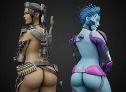 2girls 3d alternate_costume apex_legends arms_dealer_loba ass big_ass blender female female_only francis_brown loba_(apex_legends) looking_back neon_spectre_wraith scouter tinted_eyewear wraith_(apex_legends) yellow-tinted_eyewear