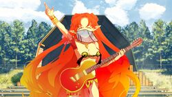 bracelets eyes_closed face_covered guitar lilith_chan mashinav1 nipples_covered orange_hair stage standing virtual_youtuber vtuber weplanet