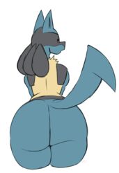 2020 ambiguous_gender anthro ass big_butt butt_focus digitalpelican furry lucario nintendo nude pokemon pokemon_(species) raised_tail rear_view simple_background solo video_games white_background