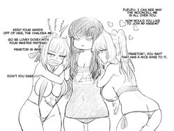 3girls alternate_breast_size alternate_version_available ass_cleavage big_breasts bikini butt_crack dialogue fate/extra fate/grand_order fate_(series) female hakuno_kishinami hakuno_kishinami_(fate) hakunon_(female) kishinami_hakuno_(female) multiple_girls nero_claudius_(fate) nero_claudius_(swimsuit_caster) steamingtofu string_bikini swimsuit text