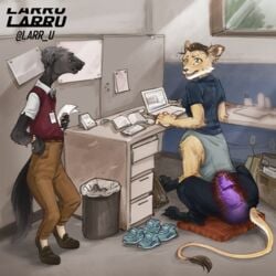 ambiguous_penetration anthro business_attire casual casual_masturbation clothed clothing computer dildo electronics felid felid_taur female footwear fully_clothed furgonomics group hi_res huge_dildo knot knotted_dildo knotting laptop larru-larru lion lion_taur male mammal mammal_taur masturbation office pantherine pantherine_taur penetration public raini_pepka sex_toy sex_toy_insertion shoes_removed socks taur unprofessional_behavior workplace