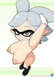 <3_eyes animal_humanoid areola beauty_mark big_breasts black_clothing black_footwear breast_focus breasts cephalopod cephalopod_humanoid clothing domino_mask female footwear footwear_only grey_hair hair hands_behind_head heart hi_res huge_breasts humanoid humanoid_pointy_ears inkling marie_(splatoon) marine marine_humanoid mask mollusk mollusk_humanoid mostly_nude multicolored_clothing multicolored_footwear multicolored_shoes nintendo nipples pseudo_hair shoes shoes_only signature smile solo splatoon subscribestar supersegasonicss tentacle tentacle_hair top_heavy video_games