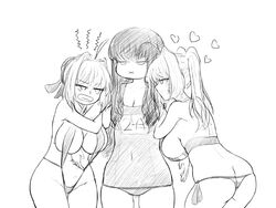 3girls alternate_breast_size alternate_version_available ass_cleavage big_breasts bikini butt_crack fate/extra fate/grand_order fate_(series) female hakuno_kishinami hakuno_kishinami_(fate) hakunon_(female) kishinami_hakuno_(female) multiple_girls nero_claudius_(fate) nero_claudius_(swimsuit_caster) steamingtofu string_bikini swimsuit