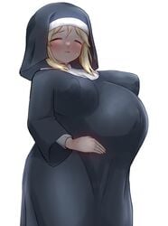 1girls big_breasts blush breasts erect_nipples female female_only huge_belly large_breasts nipples nun peizun pregnant ready_to_pop solo