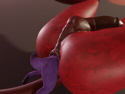 3d_(artwork) 4:3 anal anal_vore anthro anus ass balls canid canine digital_media_(artwork) domestic_cat duo felid feline felis fox foxygrandpaa genitals hi_res invalid_tag male male/male mammal penis puffy_anus purple_body red_body taint_bulge vore