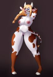 anthro big_breasts bovid bovine breasts cattle female genitals hi_res looking_at_viewer mammal nipples nude oursweetlove pussy sarimoo simple_background smile solo