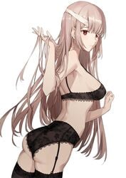 aiko_(kanl) ass bad_leg blush bra fate/grand_order fate_(series) female female florence_nightingale_(fate) high_resolution long_hair looking_at_viewer red_eyes simple_background solo underwear white_background white_hair