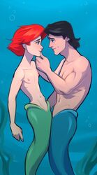 2boys ariel black_hair blush close-up disney duo duo_focus eye_contact fairy_tales fairybend femboy flat_chest flat_chested gay genderswap genderswap_(ftm) girly literature male male_focus male_only masculine merfolk mermaid mermaid_tail merman muscular muscular_male ocean prince prince_eric public_domain red_hair ripushko romantic royalty rule_63 seductive seductive_eyes seductive_look seductive_smile slim tease teasing the_little_mermaid touching_chin underwater water yaoi