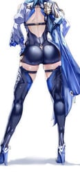 1girls ass bodysuit boots cloak cutout eula_(genshin_impact) from_behind genshin_impact heel_boots heels uenoryoma