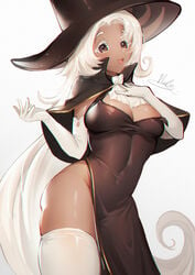 1girls ass big_breasts breasts brown_eyes cookie_run dark-skinned_female dress humanized humanized_cookie latte_cookie_(cookie_run) nicco slit_dress thick_thighs thighhighs thighs tight_clothing white_skin