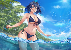 beach bikini black_bikini cawfield hololive hololive_english hololive_english_-council- hololive_english_-promise- ouro_kronii solo solo_female swimsuit virtual_youtuber