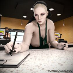 2girls 3d areolae big_breasts black_nail_polish black_nails blonde_female breasts female female_only iced_latte_with_breast_milk large_breasts long_nails meme mother_miranda_(resident_evil) nails nipples prime3dx resident_evil resident_evil_8:_village