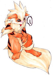 2008 anthro anthrofied arcanine blush canine cum cum_in_own_mouth fen furry futanari masturbation nintendo orange_fur pokemon pokemon_(species) pokemon_rgby solo solo_futa tongue_out