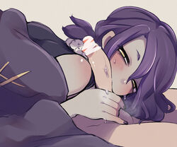 1boy 69 69_position black_hair blowjob blush cookie_run femboy humanized_cookie licorice_cookie niwa827 oral penis precum purple_hair yaoi yellow_eyes