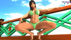 3d 3d_(artwork) abs bikini breasts brown_eyes brown_hair final_fantasy final_fantasy_vii fit fit_female large_ass long_hair looking_at_viewer midriff muscles muscular muscular_female shirohansan spread_legs squatting stomach thick_thighs tifa_lockhart wide_hips