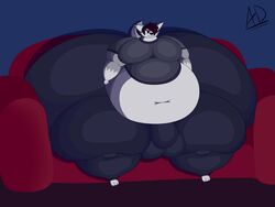 4:3 absurd_res angelowo anthro ass balls_outline bulge canid canine canis canis_lupus detailed_bulge furniture genital_outline hi_res invalid_tag male mammal obese obese_anthro obese_male overweight overweight_anthro overweight_male penis_outline sofa solo watching_tv wolf