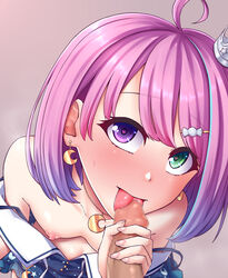 1boy 1girls censored clothed clothed_female_nude_male clothed_sex dark_skin earrings fellatio first_person_view gold green_eyes hair_ornament handjob happy happy_sex heart-shaped_pupils heterochromia himemori_luna holoforce hololive hololive_japan interracial jewelry licking licking_penis light_skin mosaic_censoring necklace oral pink_hair pov purple_eyes small_breasts smile tan-skinned_male tiara virtual_youtuber zellam zeramu