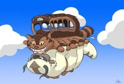 appa avatar_legends avatar_the_last_airbender bodily_fluids catbus crossover cum duo flying genital_fluids guppy_(artist) male male/male multi_leg multi_limb my_neighbor_totoro nickelodeon sky_bison studio_ghibli yaoi