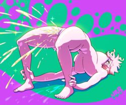 absurd_res arching_back ass big_breasts big_butt black_sclera bodily_fluids breasts ejaculation feet female genital_fluids genitals hair hi_res horned_humanoid horns humanoid hunnibunnibuttz mammal mina_ashido my_hero_academia nipples not_furry nude peeing pink_body pink_hair pink_skin purple_nipples purple_pussy pussy pussy_ejaculation pussy_juice signature solo toes urine yellow_eyes