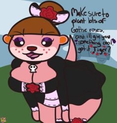 animal_crossing bedroom_eyes cleavage goth klutzatdusk leaning_forward lottie_(animal_crossing) nintendo seductive skimpy