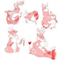 1:1 2019 anthro antlers ass blush breast_expansion breasts butt_expansion cervid collar crotch_belly digestion duo expansion eye_contact facesitting female female_pred genet heart hi_res horn looking_at_another male mammal motion_lines neck_tuft pawpads reformation rumbling_stomach spots spotted_body tuft viverrid vore weight_gain willing_vore ziravore