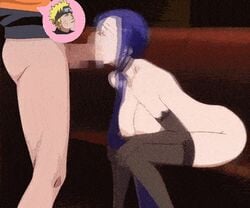 akiyama_rinko animated black_legwear blue_hair breasts crossover deepthroat deepthroat_no_hands large_breasts long_hair naruto naruto_(series) naruto_shippuden oral penis tagme taimanin_(series) taimanin_yukikaze throat_fuck uzumaki_naruto