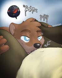 2021 4:5 anthro bedroom_eyes bodily_fluids cum cum_in_mouth cum_inside domestic_ferret drinking drinking_cum genital_fluids hand_on_head hi_res lutrine male male/male mammal muffin_(themuffinly) mustela mustelid musteline narrowed_eyes oral original original_character seductive sucking themuffinly true_musteline