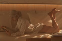 ciri reading reading_book sexy shirt shirt_up the_witcher the_witcher_(series) the_witcher_3:_wild_hunt witcher