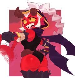 1girls 2d ass ass_focus back_view big_ass bodysuit braid brawl_stars breasts broken_horn clothed clothed_female clothing demon demon_girl demon_horns demon_willow_(brawl_stars) female female_focus female_only hood horns red_body red_skin scarf sharp_teeth sleepy_conito sleeveless solo_female solo_focus thick_ass thick_hips thick_legs thick_thighs thighhighs thighs white_hair willow_(brawl_stars) yellow_eyes yellow_sclera