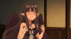 animated anime annoyed begging_for_sex black_hair blush closed_door demon_girl demon_wings eve_reese female female_focus female_only flare_arlgrande_jioral kaifuku_jutsushi_no_yarinaoshi leaving legs legs_held_open legs_spread petite petite_female red_eyes redo_of_healer shy tnk_(company)